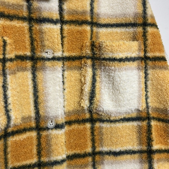 Sincerely Jules for Bandier Aspen Sherpa Jacket Button Up Shacket Amber Plaid - Picture 8 of 11